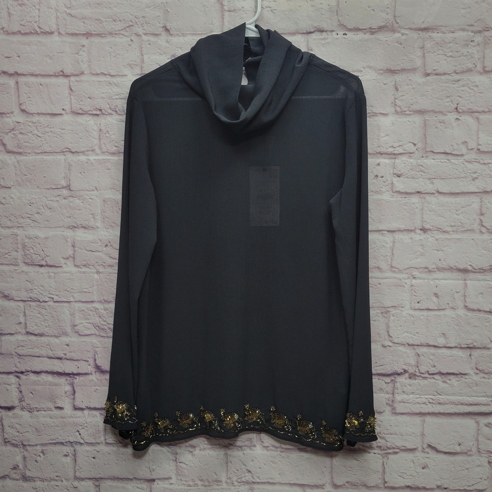 NEW ZARA Beadwork Hem Sheer Cowl Neck Blouse S Black‎ Coquette Whimsigoth Dark